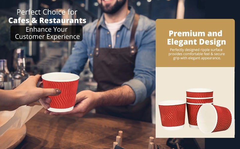 e kysa basics Ripple Paper Disposable Tea/Coffee Cups, Set of 25 pcs, 150 ml - Red - Image 4