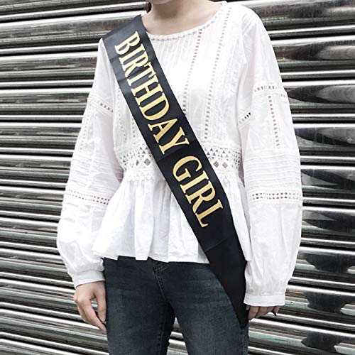 Dadam Birthday Sash for Girls Black Satin Birthday Girl Sash with Gold Glitter Lettering Party Favors, Supplies and Decorations - Image 4