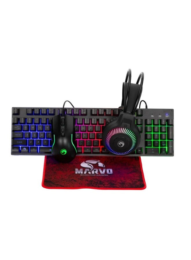 مارفو مجموعة الألعاب MARVO Loot 40 CM416 EN 4 في 1 – لوحة مفاتيح ميكانيكية بإضاءة RGB، ماوس عالي الدقة، سماعة مريحة مع ميكروفون وسطح ماوس ناعم – مجموعة بداية كاملة للاعبين لأجهزة الكمبيوتر المحمولة والمكتبية – مجموعة USB للتوصيل والتشغيل لتجربة ألعاب RGB النهائية - Image 1