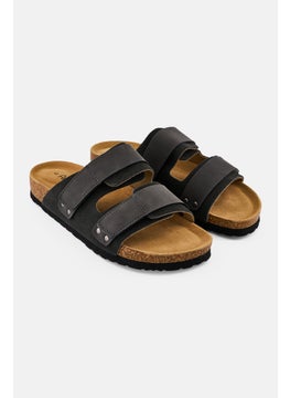 Algspar Men Velcro Closure Cork Sandals, Dark Grey  - Image 1