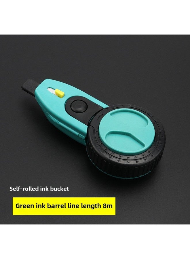 Bamboo Ink Bucket Plastic Ink Bucket Dragon Pattern Ink Bucket Automatic Woodworking Line Drawing Manual Spring And Release Line Carpenter Tool Self-rolling Ink Cartridge-Model:Self-roll Green  - Image 1
