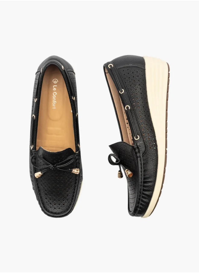 لو كونفورت Textured Slip-On Mocassins with Bow Detail