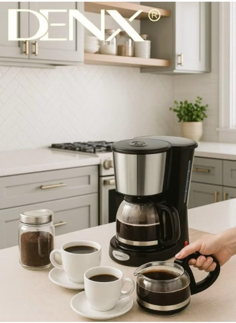 DENX DX3415 Electric Coffee Maker – 1.5L Large Capacity, 900W Fast Brewer, High‑Density Reusable Filter, Brews 12 Cups in 11 Min, Anti‑Drip, On/Off Light Indicator, Black - Image 5