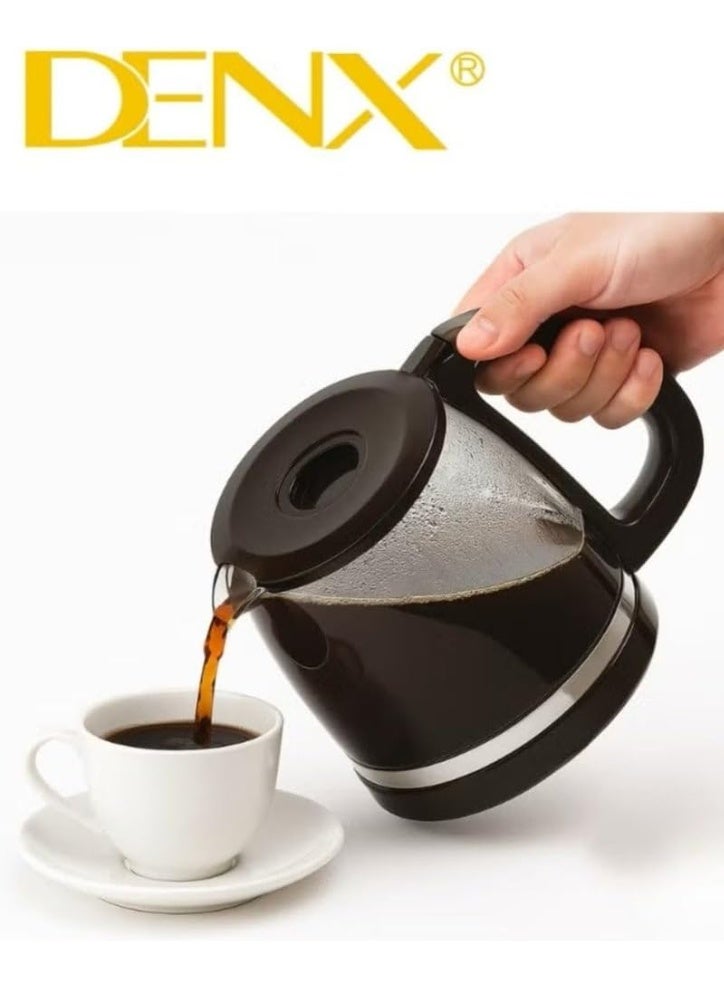DENX DX3415 Electric Coffee Maker – 1.5L Large Capacity, 900W Fast Brewer, High‑Density Reusable Filter, Brews 12 Cups in 11 Min, Anti‑Drip, On/Off Light Indicator, Black - Image 3