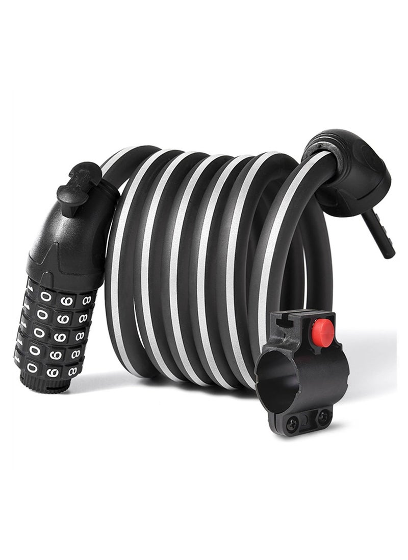 KASTWAVE Bike Lock Cable, High Security 5-Digit Resettable Combination Bicycle Lock, Heavy Duty Braided Steel Coiled Cable Anti-Theft with Mounting Bracket for Scooter, Outdoor Equipment  - Image 1