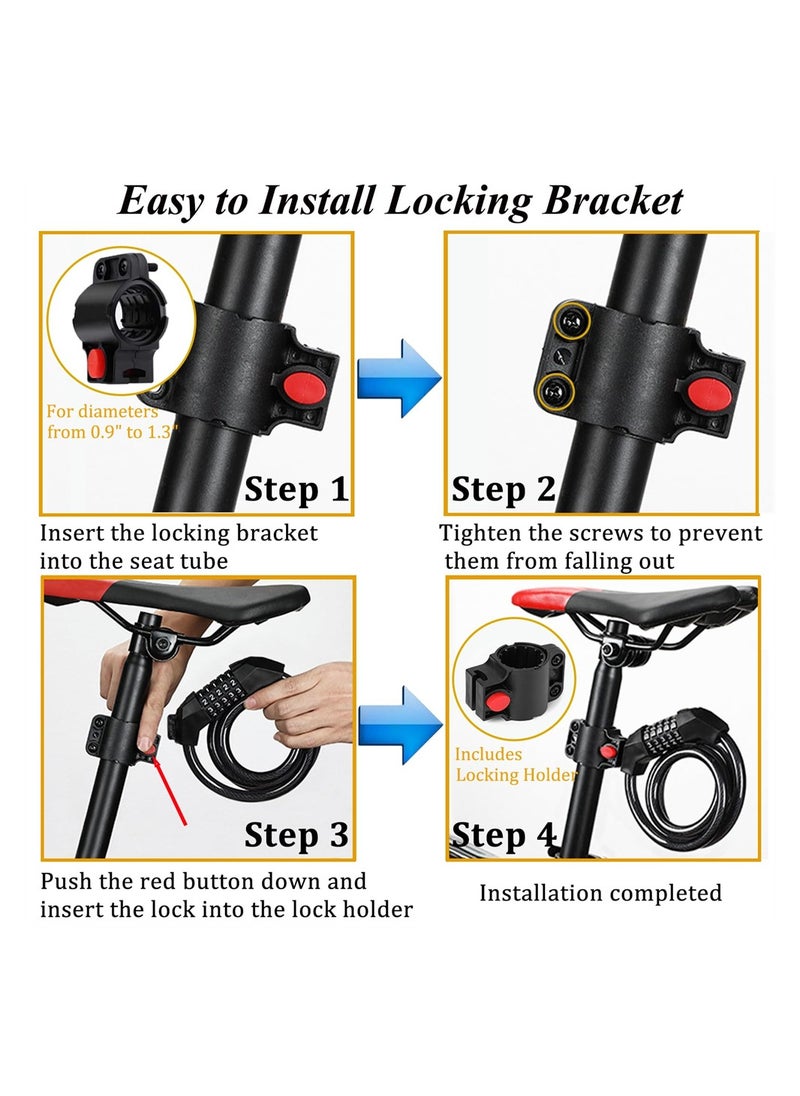 KASTWAVE Bike Lock Cable, High Security 5-Digit Resettable Combination Bicycle Lock, Heavy Duty Braided Steel Coiled Cable Anti-Theft with Mounting Bracket for Scooter, Outdoor Equipment  - Image 5