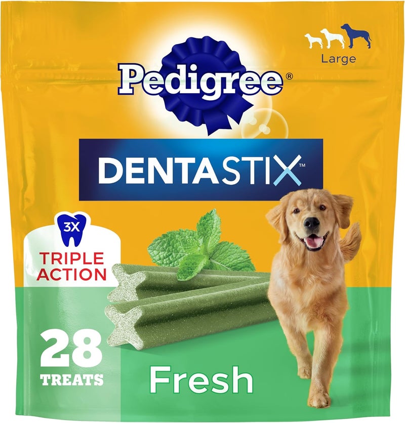 بيديجري حلوى Pedigree Dentastix للكلاب من السلالات الكبيرة، بنكهة طازجة، عبوة وزنها 1.46 رطل (تحتوي على 28 حلوى) - Image 1