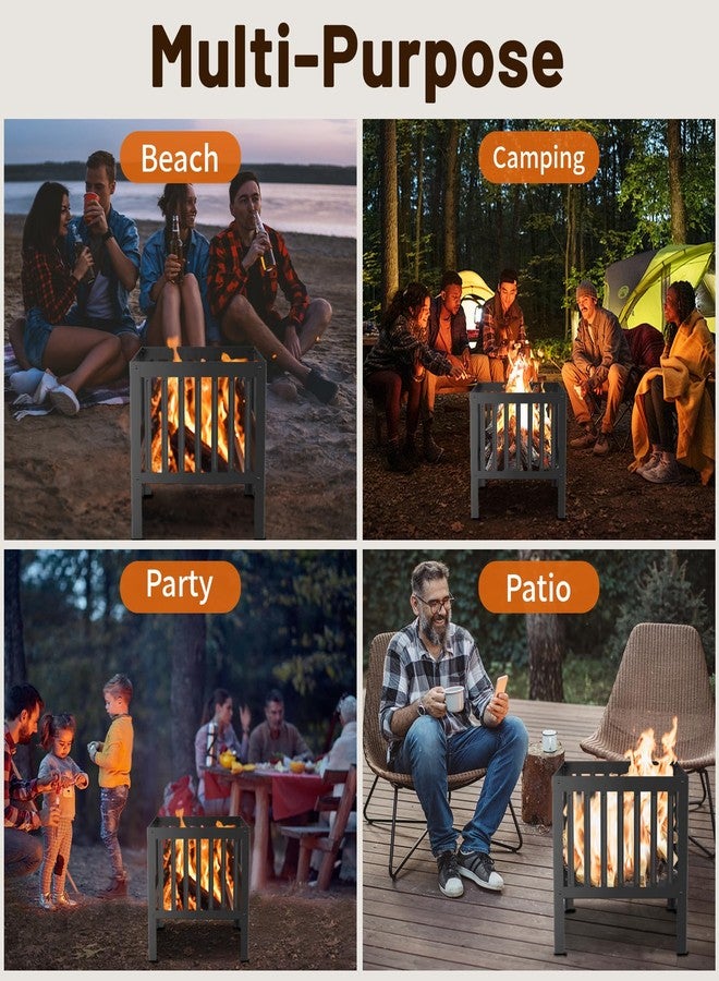 TBMLC Heavy Duty Steel Fire Pit, Square, Black, for Backyard, Camping, Bonfire - Image 3