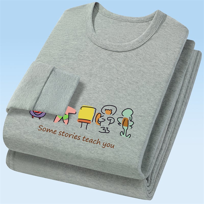 Men'S Big Children'S Thermal Underwear Cotton Suit Thin Autumn Clothes And Autumn Trousers Student'S Crewneck Cotton Sweater Set - Image 5