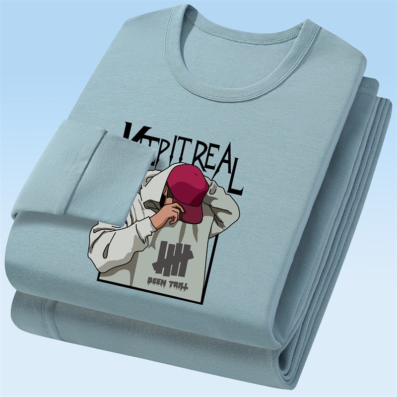 Men'S Big Children'S Thermal Underwear Cotton Suit Thin Autumn Clothes And Autumn Trousers Student'S Crewneck Cotton Sweater Set - Image 3