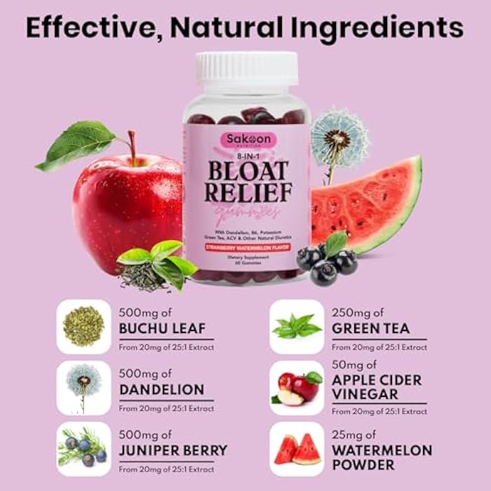 Sakoon nutrition Bloating Relief Gummies for Women - Green Tea, ACV, Dandelion, Buchu Leaf, Natural Digestion Support, 60 Gummies, Watermelon Flavor - Image 3