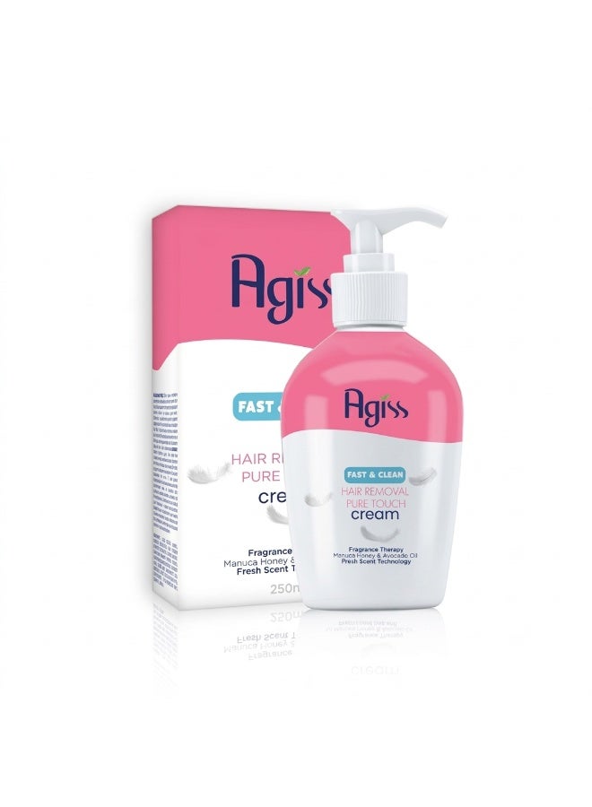 Agiss Hair Removal Cream for Women & Men – 250ml Fast & Clean Pure Touch Depilatory Cream – Sensitive Formula with Manuka Honey & Avocado Oil – Works in 5 Minutes – Includes Spatula - Image 1