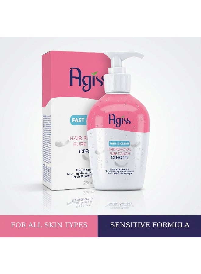 Agiss Hair Removal Cream for Women & Men – 250ml Fast & Clean Pure Touch Depilatory Cream – Sensitive Formula with Manuka Honey & Avocado Oil – Works in 5 Minutes – Includes Spatula - Image 5