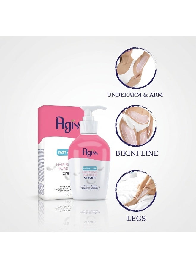Agiss Hair Removal Cream for Women & Men – 250ml Fast & Clean Pure Touch Depilatory Cream – Sensitive Formula with Manuka Honey & Avocado Oil – Works in 5 Minutes – Includes Spatula - Image 4