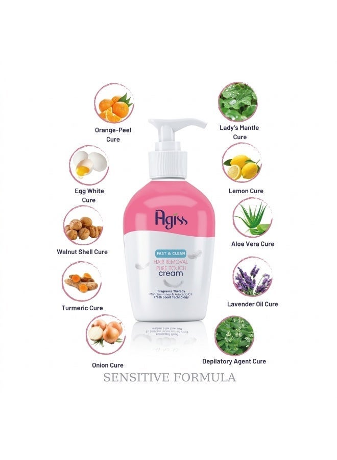 Agiss Hair Removal Cream for Women & Men – 250ml Fast & Clean Pure Touch Depilatory Cream – Sensitive Formula with Manuka Honey & Avocado Oil – Works in 5 Minutes – Includes Spatula - Image 2