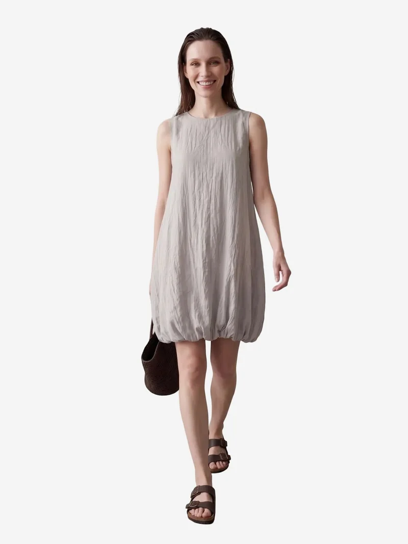 ماي فاشن MY FASHION Loose Mini Dress in Textured Lyocell