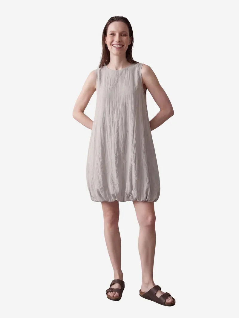 My Fashion Stone Natural MY FASHION Loose Mini Dress in Textured Lyocell for Women | Best Price UAE