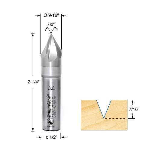 Amana Tool - 45733 Solid Carbide V-Groove Signmaking & Lettering 60 Deg x 9/16 Dia x 7/16 - Image 2