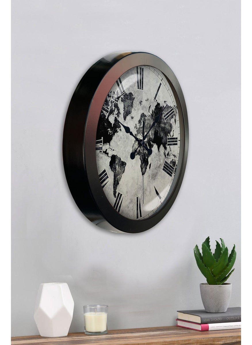 Platin Saat Platinum Clock 36 cm Black Metal Antique World Wall Clock  - Image 4