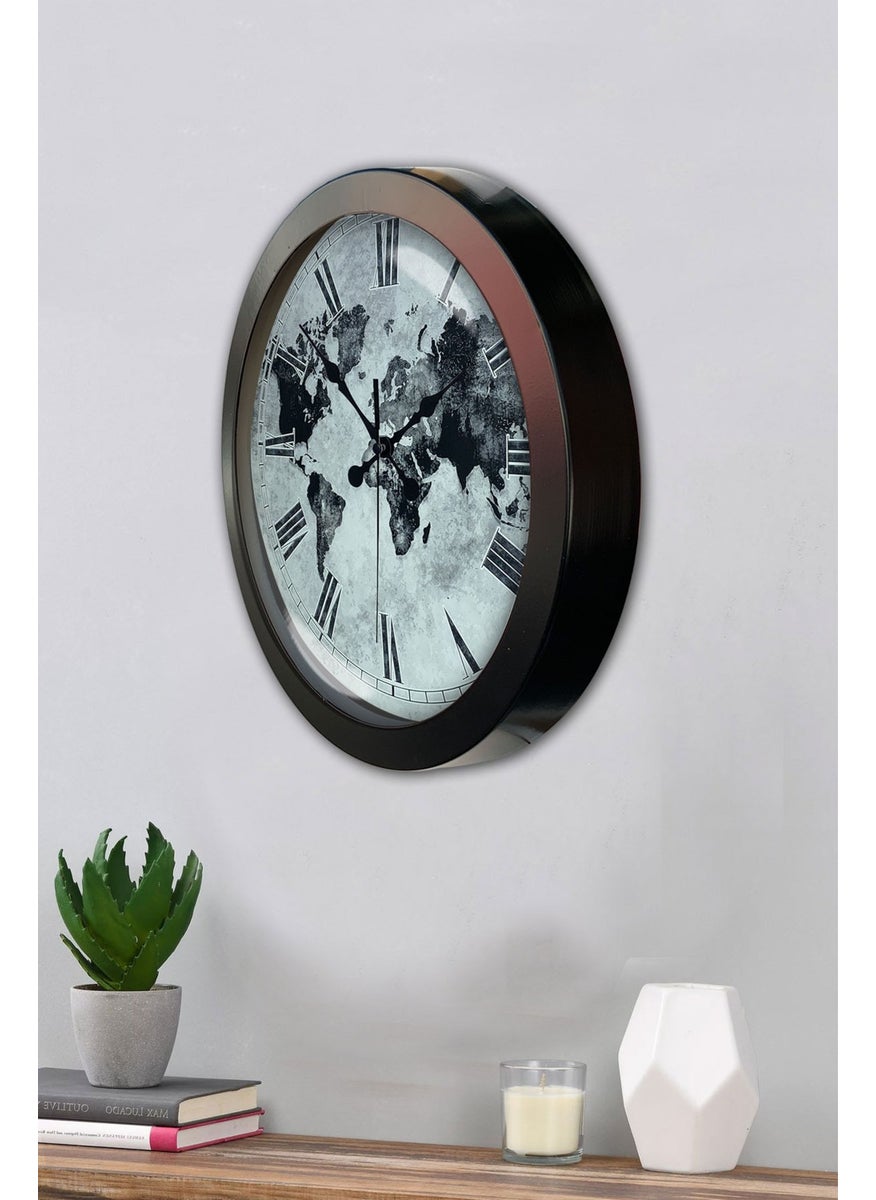 Platin Saat Platinum Clock 36 cm Black Metal Antique World Wall Clock  - Image 3