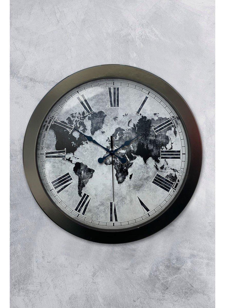 Platin Saat Platinum Clock 36 cm Black Metal Antique World Wall Clock  - Image 1