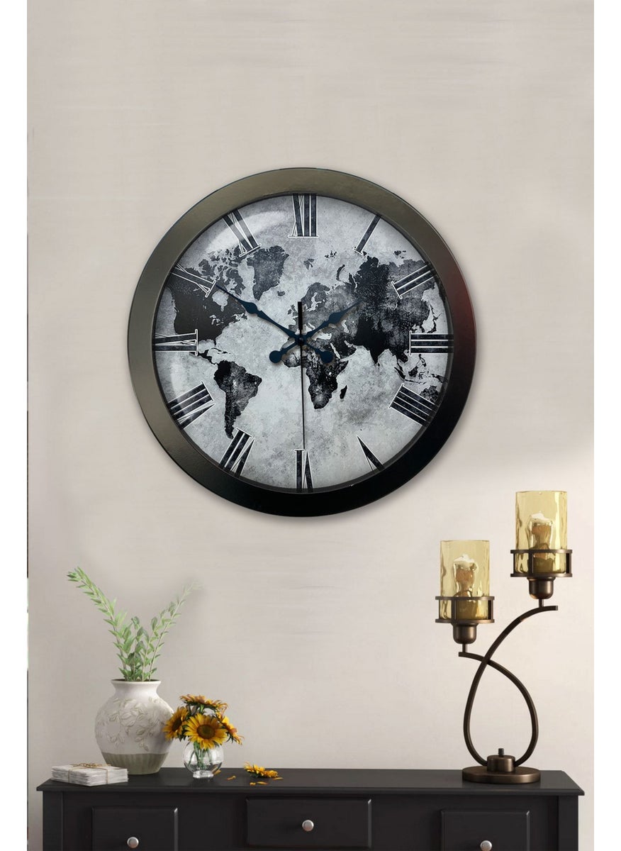 Platin Saat Platinum Clock 36 cm Black Metal Antique World Wall Clock  - Image 2