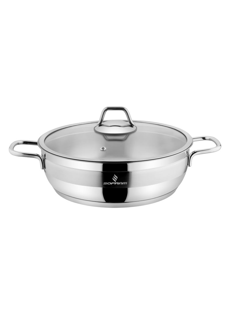 سوفرام قدر طبخ منخفض سوفرام استيل تركي غطاء زجاج مقاس 24 سم - Image 2