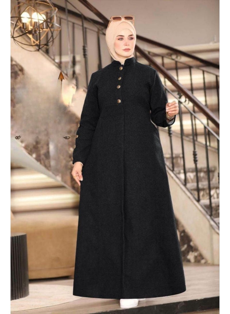 فستان شتوي طويل من الجوخ للمحجبات – تصميم محتشم ومريح للشتاء - Image 3