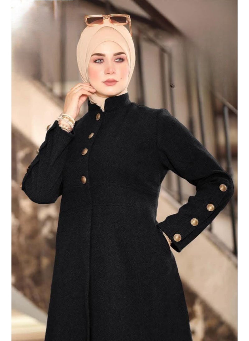 فستان شتوي طويل من الجوخ للمحجبات – تصميم محتشم ومريح للشتاء - Image 4