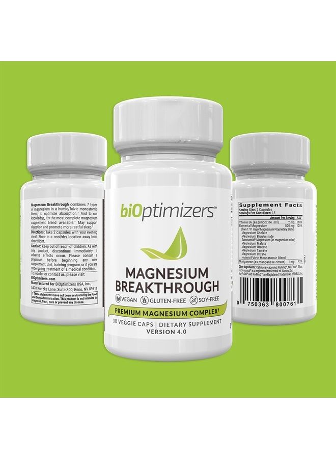 BiOptimizers Magnesium Breakthrough Supplement 4.0 - Has 7 Forms of Magnesium: Glycinate, Malate, Citrate, and More - Natural Sleep and Brain Supplement - 30 Capsules - Image 4