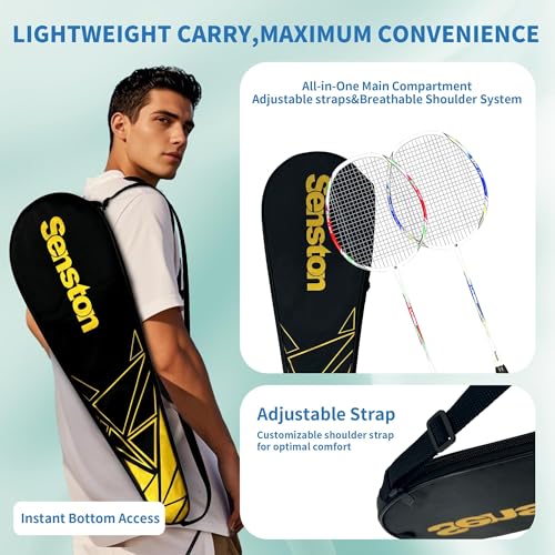 Senston Badminton Rackets for Backyard & Beginners, 2 Carbon Fiber Racquets Set with Bag, Shuttlecocks, Grips - 22LBS High Tension, Lightweight for Adults Family - Image 5