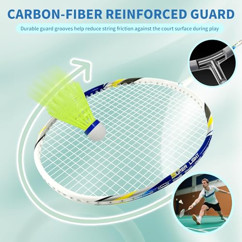 Senston Badminton Rackets for Backyard & Beginners, 2 Carbon Fiber Racquets Set with Bag, Shuttlecocks, Grips - 22LBS High Tension, Lightweight for Adults Family - Image 4