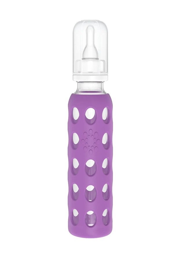 Lifefactory 9-Ounce BPA-Free Glass Baby Bottle with Protective Silicone Sleeve and Stage 2 Nipple, Grape - Image 1