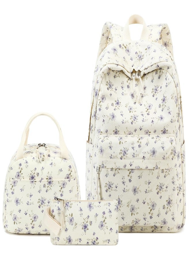 BTOOP School Backpack for Girls Kids Teens Cute School Bookbag Set with Insulated Lunch Box Pencil Case, Purple Flower 201, Rucksack Backpacks - Image 1
