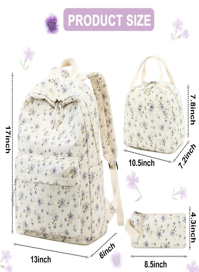BTOOP School Backpack for Girls Kids Teens Cute School Bookbag Set with Insulated Lunch Box Pencil Case, Purple Flower 201, Rucksack Backpacks - Image 2