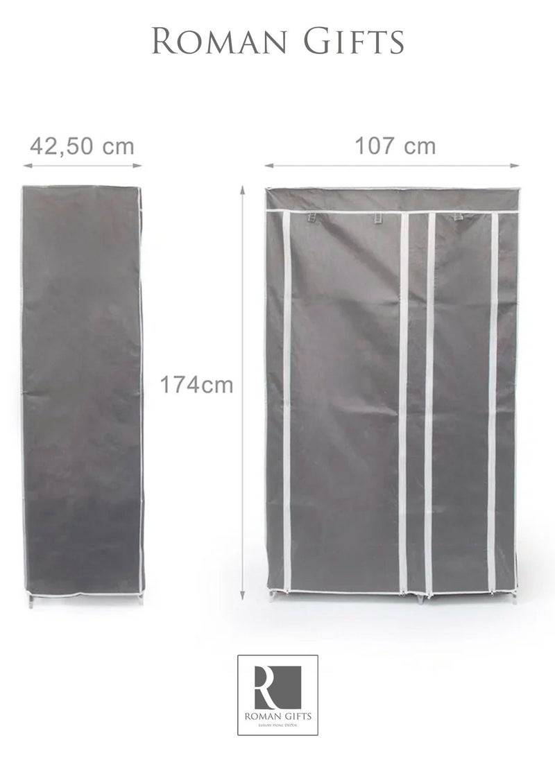 Roman Gifts Fabric Canvas Wardrobe Clothes Storage Organiser Grey  - Image 3