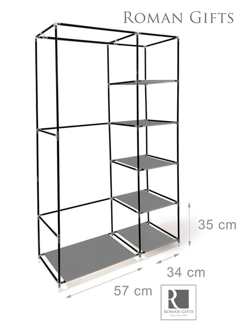 Roman Gifts Fabric Canvas Wardrobe Clothes Storage Organiser Grey  - Image 5