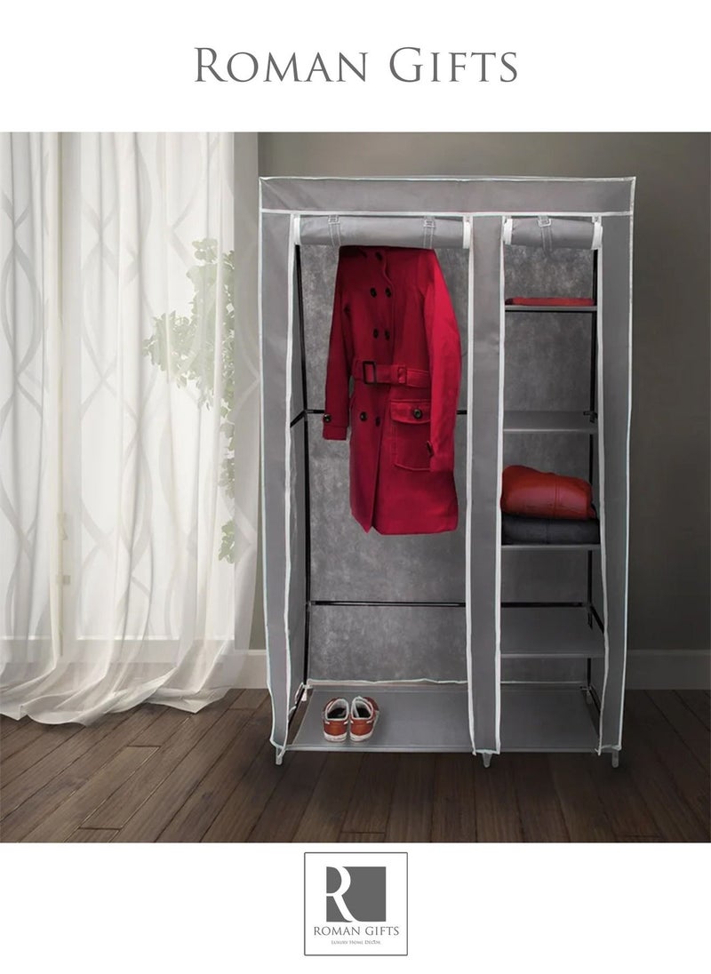 Roman Gifts Fabric Canvas Wardrobe Clothes Storage Organiser Grey  - Image 1