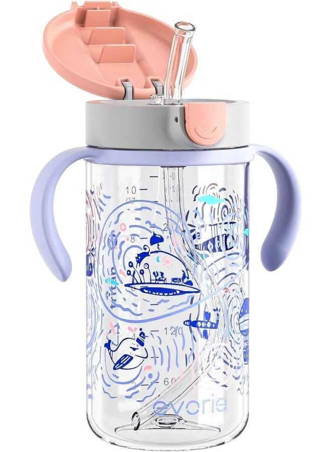 Evorie Tritan Spill Proof Toddler Straw Sippy Cup, 10 oz for Baby and Toddlers 1-3 Years Old, No Spill Straw Water Bottle with Removable Handles, Ideal for School, BPA-Free, Travel in Space - Image 1