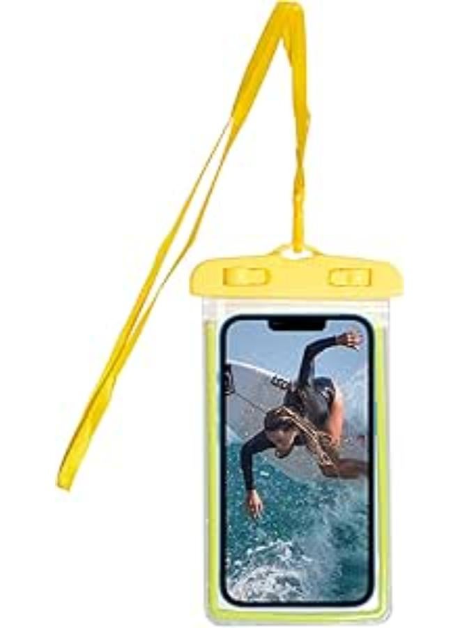 Generic Waterproof Mobile Phone Case | Waterproof Pouch for Mobile Phone Use at Beach or Swimming Pool, Glow in the Dark, with Neck Strap | iPhone Case, Samsung, Xiaomi, Huawei, Redmi (Yellow, 1 Pack)