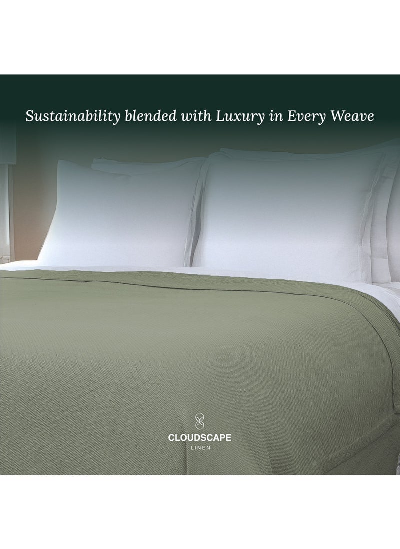 Cloud Scape Linen 100% Cotton Herringbone Blanket for All Season, Soft and Breathable Thermal Blanket,Olive Green  - Image 2