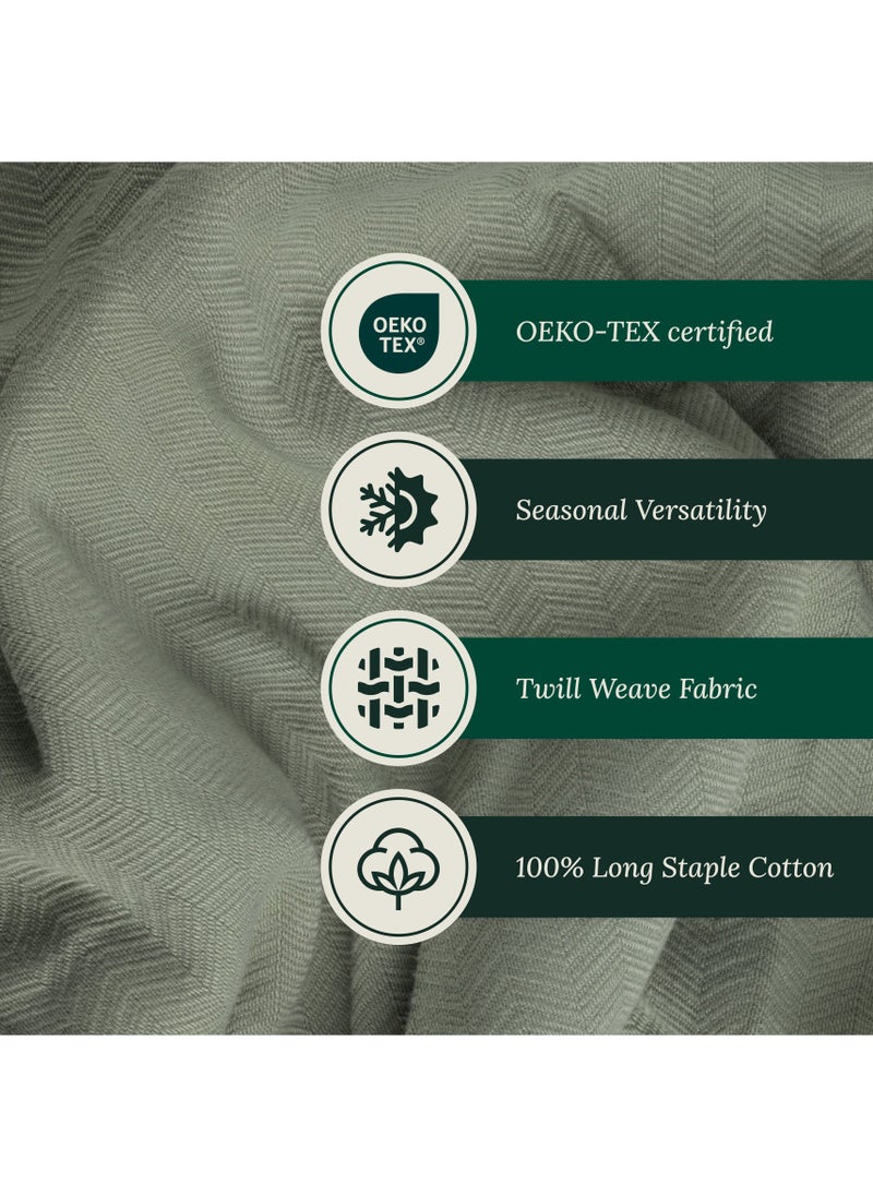 Cloud Scape Linen 100% Cotton Herringbone Blanket for All Season, Soft and Breathable Thermal Blanket,Olive Green  - Image 4