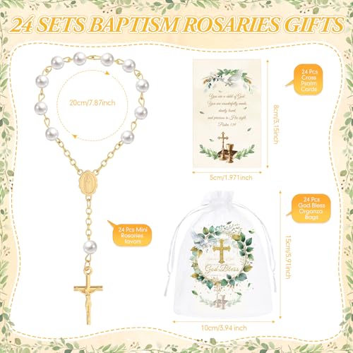 Blulu 24 Pack Baptism Favors Set Includes Mini Rosary Favors Acrylic Rosary Beads Faux Pearls with Cross Psalm Cards and God Bless Organza Bags for Christening Baby Shower First Communion Gifts - Image 3