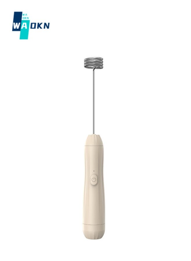 WAOKN Cordless Electric Milk Frother, Cordless Small Milk Frothing Handheld Blender for Home, Beverage Blender with Stainless Steel Whisk 3 Speed Adjustable (Khaki)  - Image 1