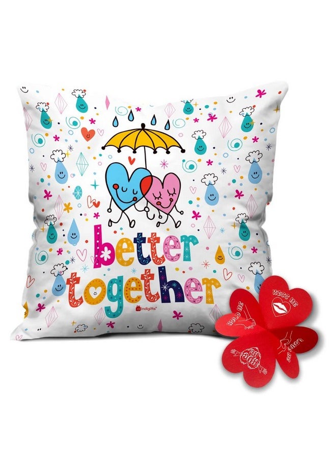 Indigifts Indigifts Love Quote Satin Cushion Cover with Filler (Standard - 12x12 inches, White)  - Image 1