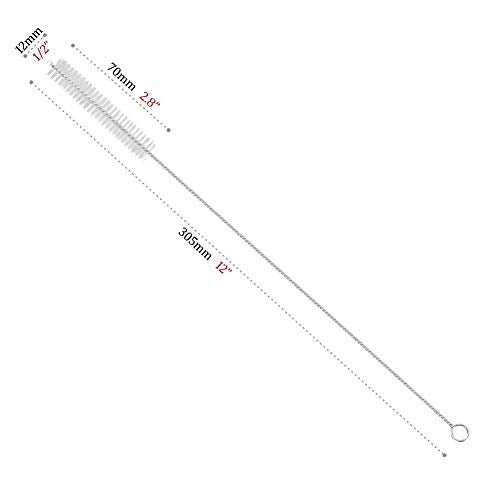 GFDesign Drinking Straw Cleaning Brushes Set 12" Extra Long 12mm Extra Wide Pipe Tube Cleaner Nylon Bristles Stainless Steel Handle - 12" x 1/2" (12mm) - Set of 8 - Image 2