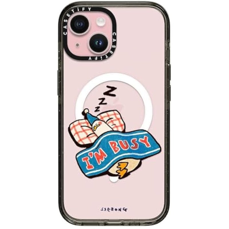 Casetify Impact Case for iPhone 15 【8.2ft 4X Military Grade Drop Protection/Compatible with Magsafe】 - I'm so Busy - Clear Black - Image 1