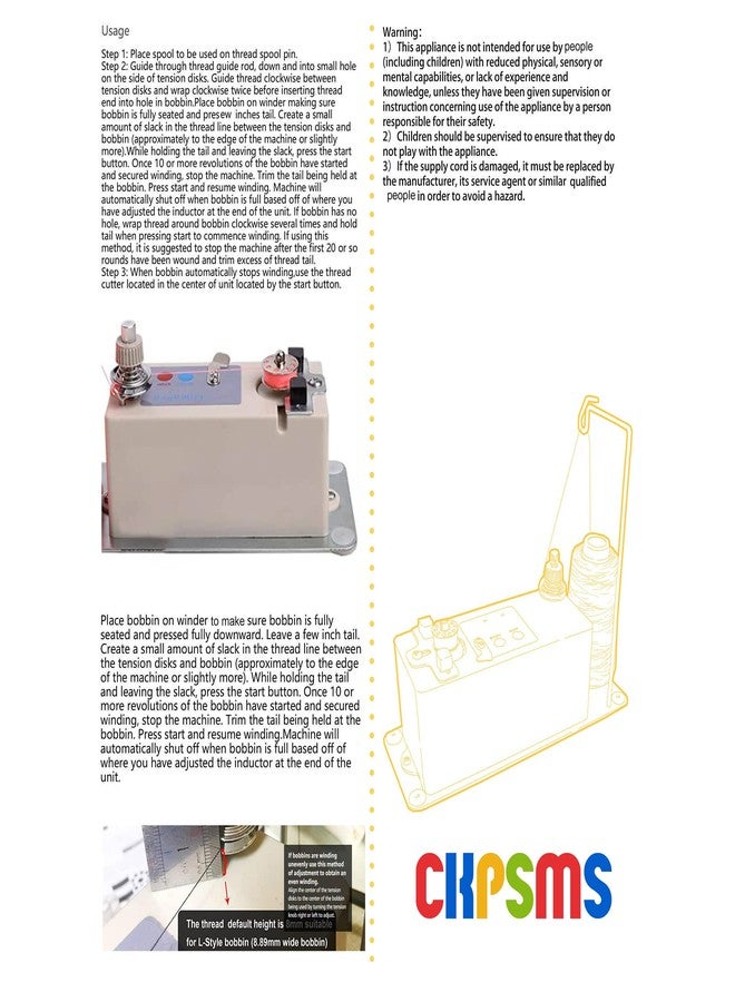 CKPSMS Brand -110V Automatic Bobbin Winder&Thread Stand Fit 1/4"(6mm) Center Hole Bobbins (KP-SBW01 American Plug 110V) - Image 3