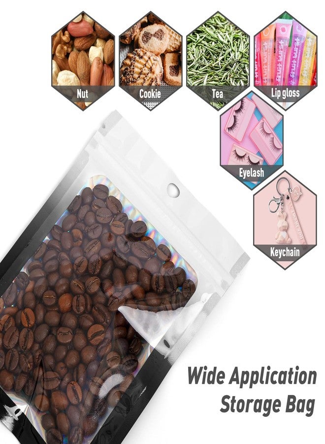 Funfery 100 Pack Gradient Holographic Bags,Resealable Bags with Zipper,Clear Window Packaging Pouchs,Foil Bag for Food Storage,Small Business,Sample Jewelry Bag(3.5×4.7In,White Black) - Image 4