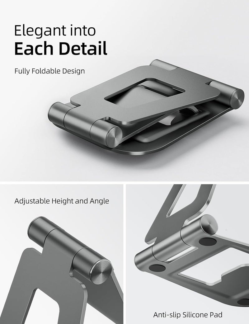 nulaxy Aluminum Dual Foldable iPad Stand, Fully Adjustable Desktop Tablet Holder, Tablet Accessories for Office Kindle Compatible with Mobile Devices iPad Pro/Air/Mini, iPhone Pro/Max/Plus, Gray - Image 4